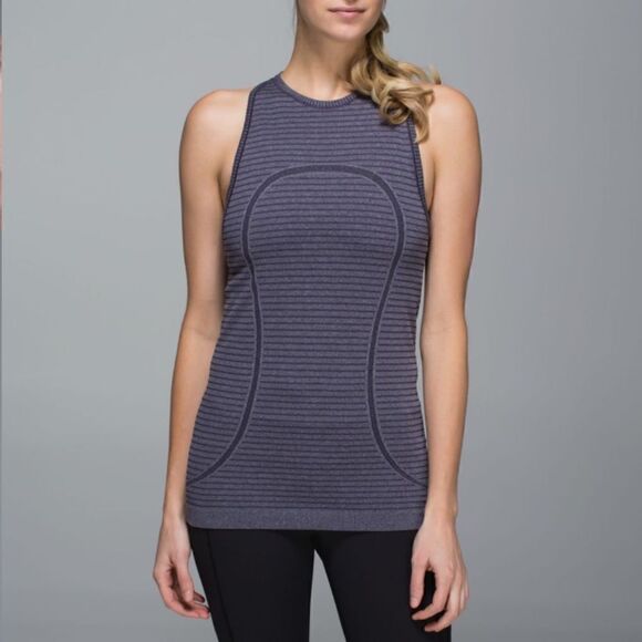 lululemon athletica Tops - Lululemon Run: Swiftly Tech Tank
Rugby Stripe Tonal Heathered Black Grape Size 2